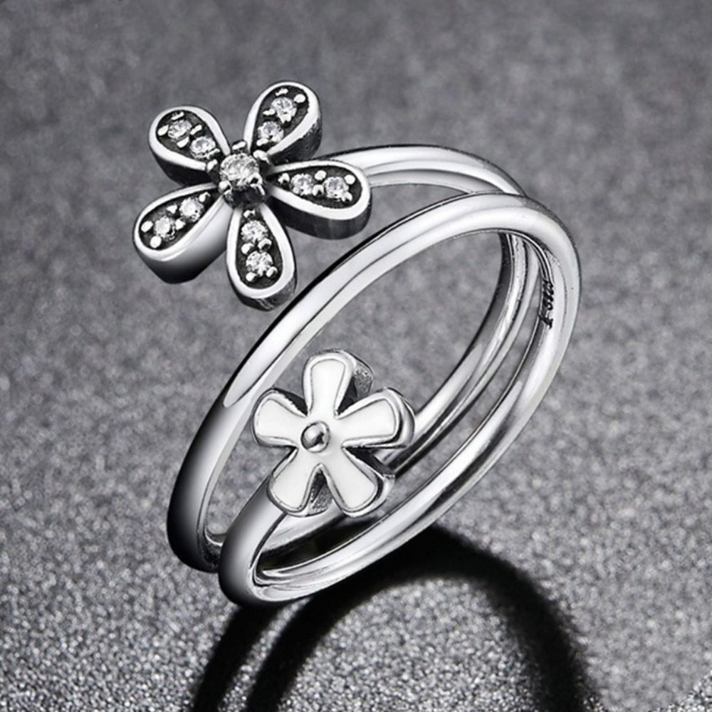🎁925 Silver Plated New Fashion Cute Flower Design Ring, GPMB1504-8